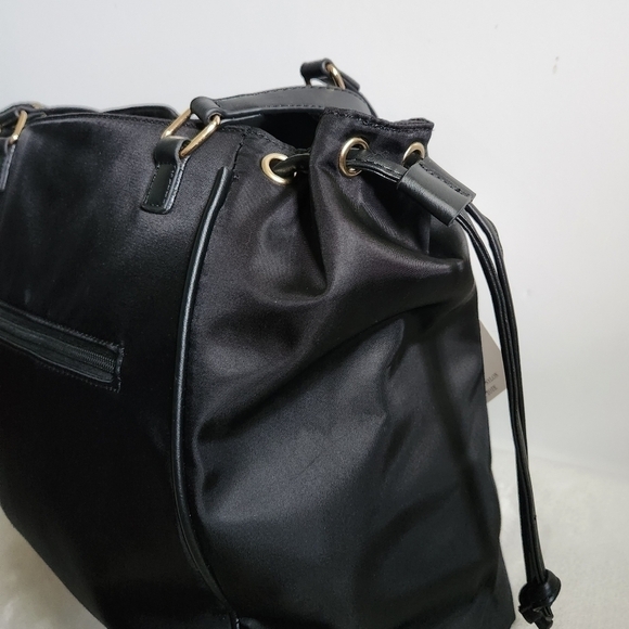 Ellen Tracy Black Gold Twill Nylon East West Tote Shoulder Bag Purse NWT - Picture 7 of 16